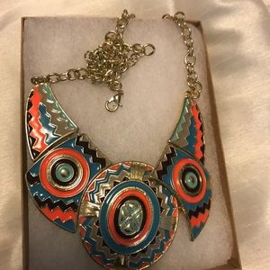 🔥Trendy Orange blue gold Tribal statement necklac